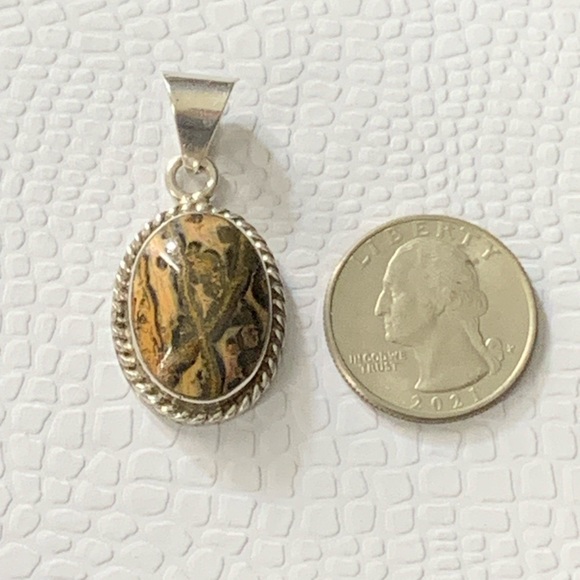 Vintage Taxco Mexico Sterling Silver 925 Leopard Skin Jasper Pendant - Picture 6 of 9